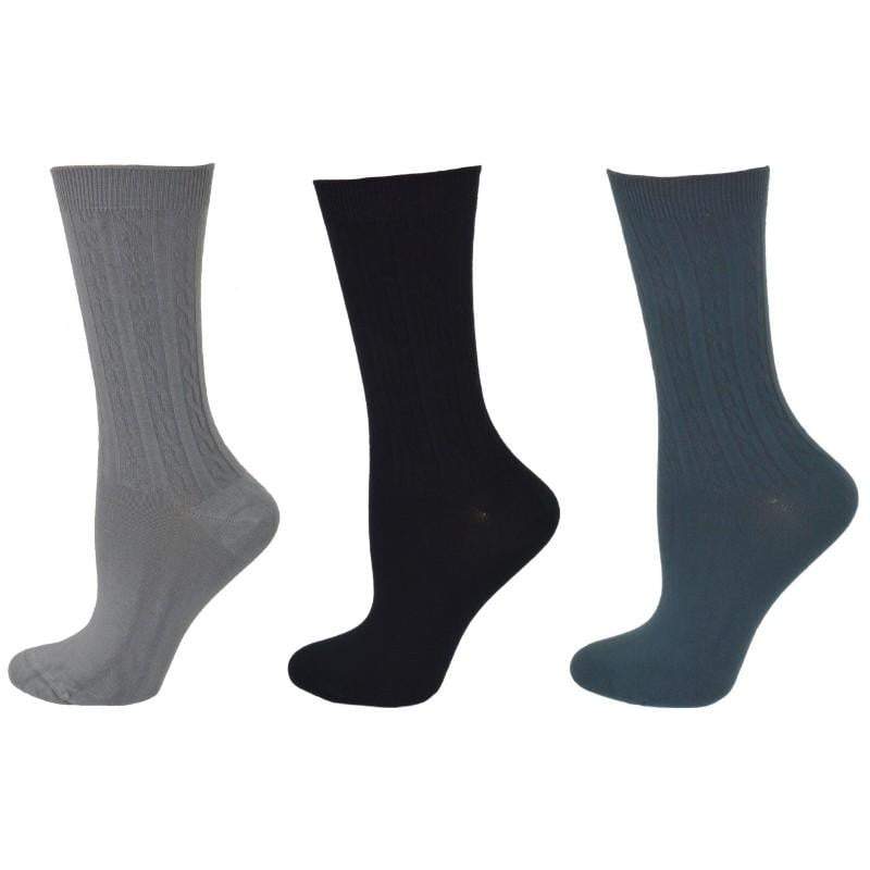 Women's Rayon Socks, Women's Cable Pattern Crew Rayon Socks - 3 Pair